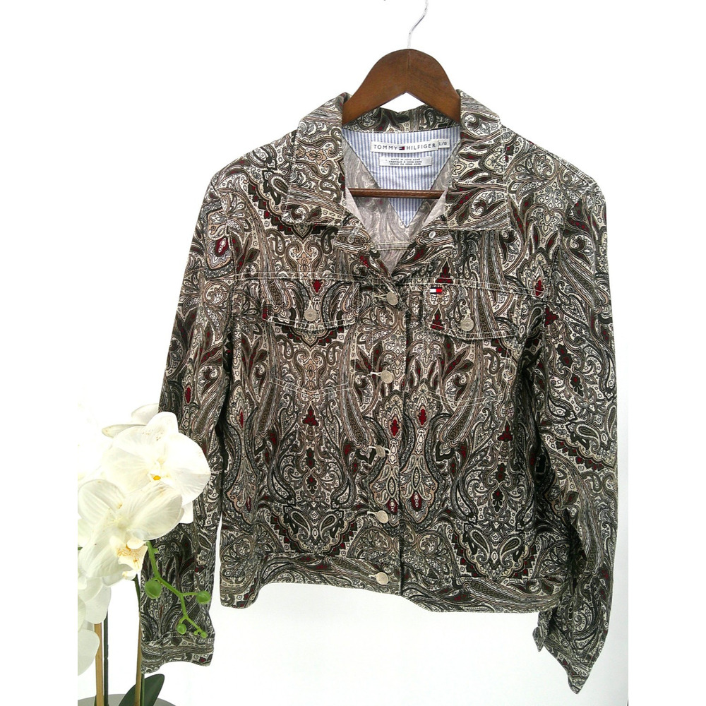 Tommy Hilfiger Womens Paisley Print Cottage Core Button Up Jacket Size L